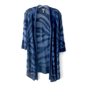 Chico’s Animal Pattern Open Front Knit Cardigan Sweater In Dark Blue
